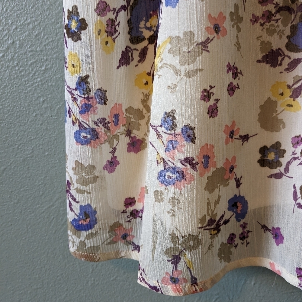 Floral Fairy Coquette Cottage Core Cream Crape Mini Babydoll Dress Size M - Picture 3 of 6
